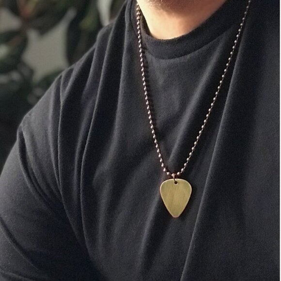 TesoroDelSol Other - Antique Brass Guitar Pick Necklace- 24 Inch Chain